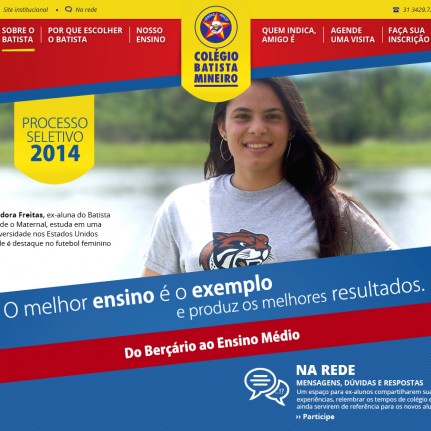 Aliás Comunicação desenvolve hotsite para o processo seletivo 2014 do Colégio Batista Mineiro.