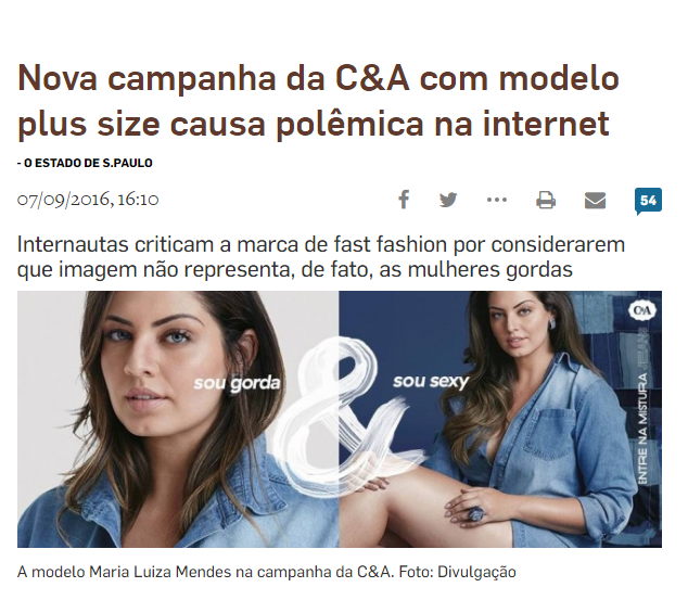post do site Estadão sobre polêmica da campanha da C&A | experiência do consumidor